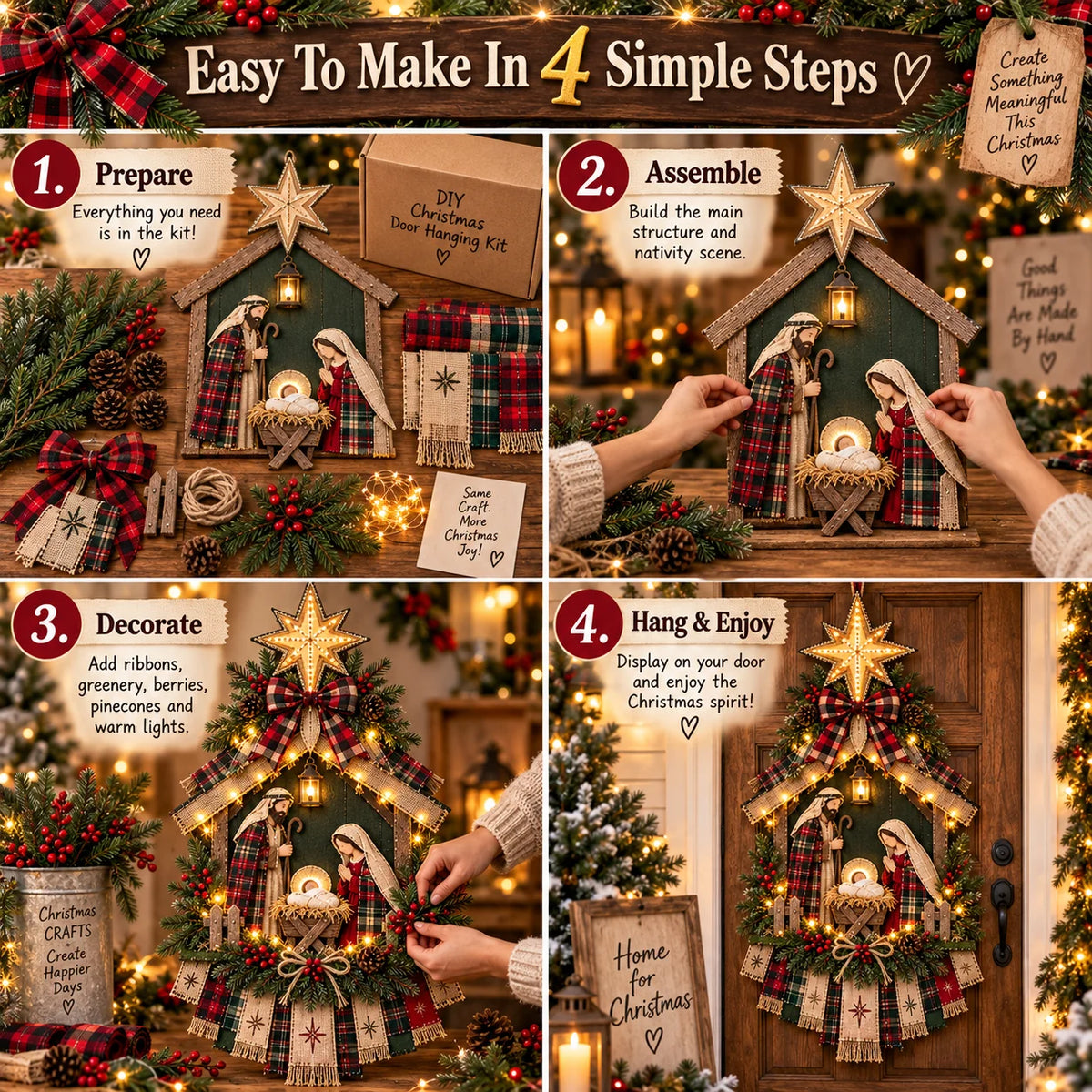 🎄 DIY Lighted Nativity Scene Christmas Decoration Kit | Door Hanging Craft Set – 50% OFF