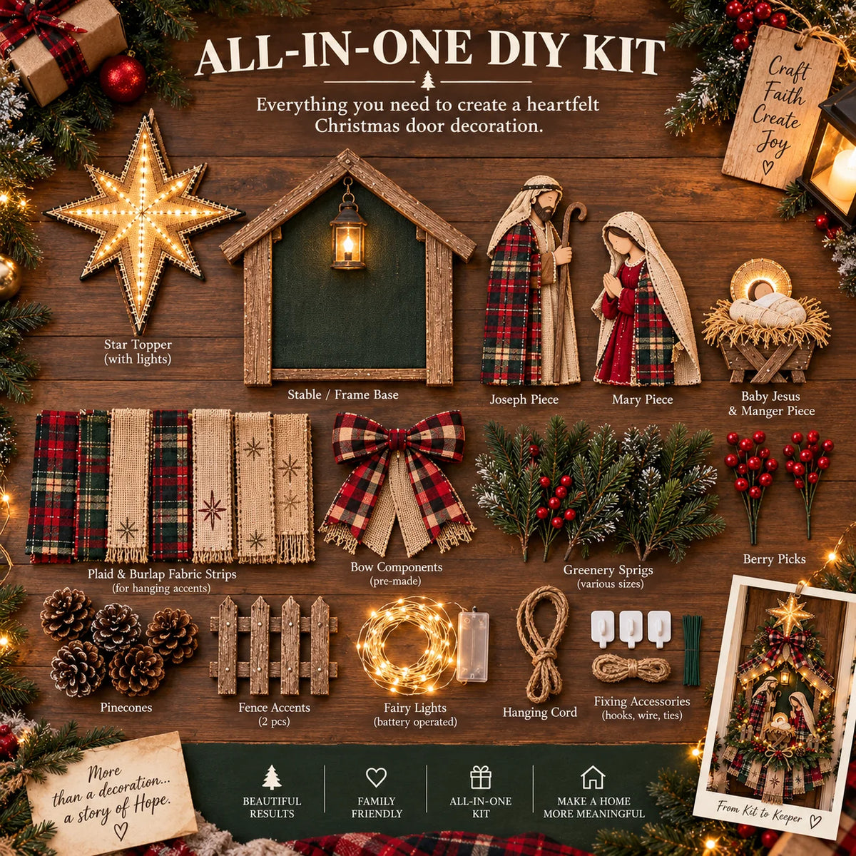 🎄 DIY Lighted Nativity Scene Christmas Decoration Kit | Door Hanging Craft Set – 50% OFF