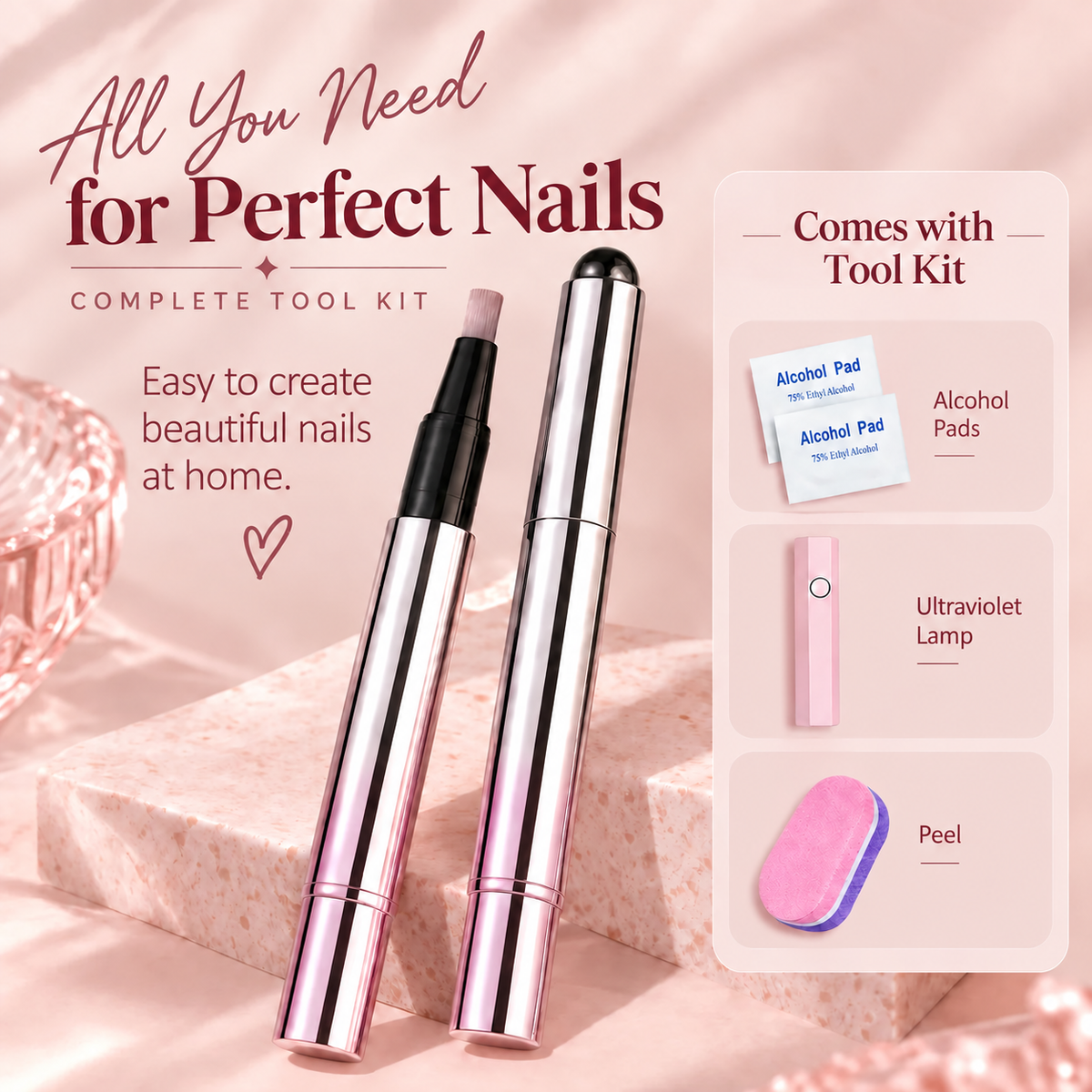 6‑in‑1 Cat Eye Nail Gel Pen, Base Builder Top Coat UV Gel for DIY Home Manicure