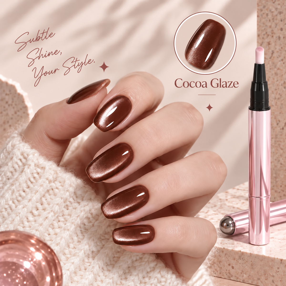 6‑in‑1 Cat Eye Nail Gel Pen, Base Builder Top Coat UV Gel for DIY Home Manicure