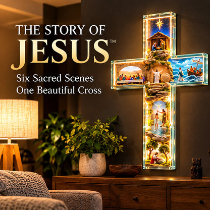 🙏✝️ The Story of Jesus LED Cross Lamp ✨ 6 Biblical Scenes & Meaningful Christian Gift