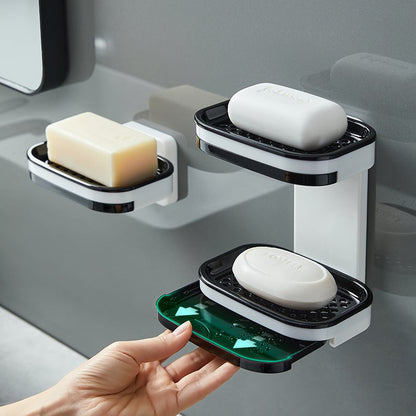 Wall Mounted Double-Layer Soap Dish, No-Drill Self-Draining Bathroom Organizer with Anti-Slip & Drip-Proof Design