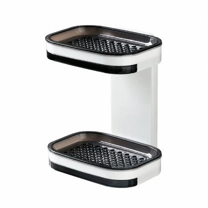 Wall Mounted Double-Layer Soap Dish, No-Drill Self-Draining Bathroom Organizer with Anti-Slip & Drip-Proof Design