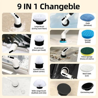 Electric Spin Scrubber With 9 In 1 Brush Heads - Cordless Multi-Surface Cleaning Tool