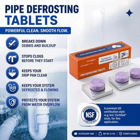 Pipe tablet package with drain and buildup-cleaning illustration
