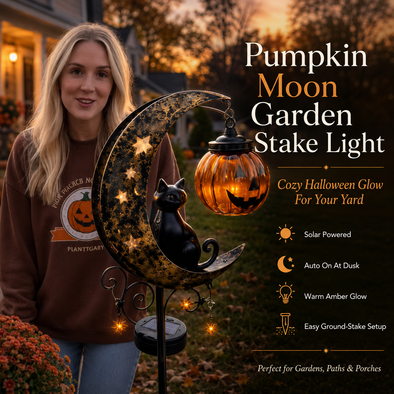 🔥2026🔥70% OFF TODAY 👻 Solar Halloween Garden Stake Light with Black Cat & Pumpkin