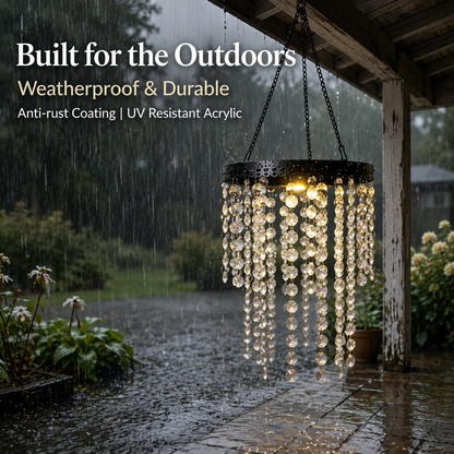 Waterproof Outdoor Solar Crystal Chandelier, Hanging Acrylic Pendant Light for Garden Patio Backyard Decor