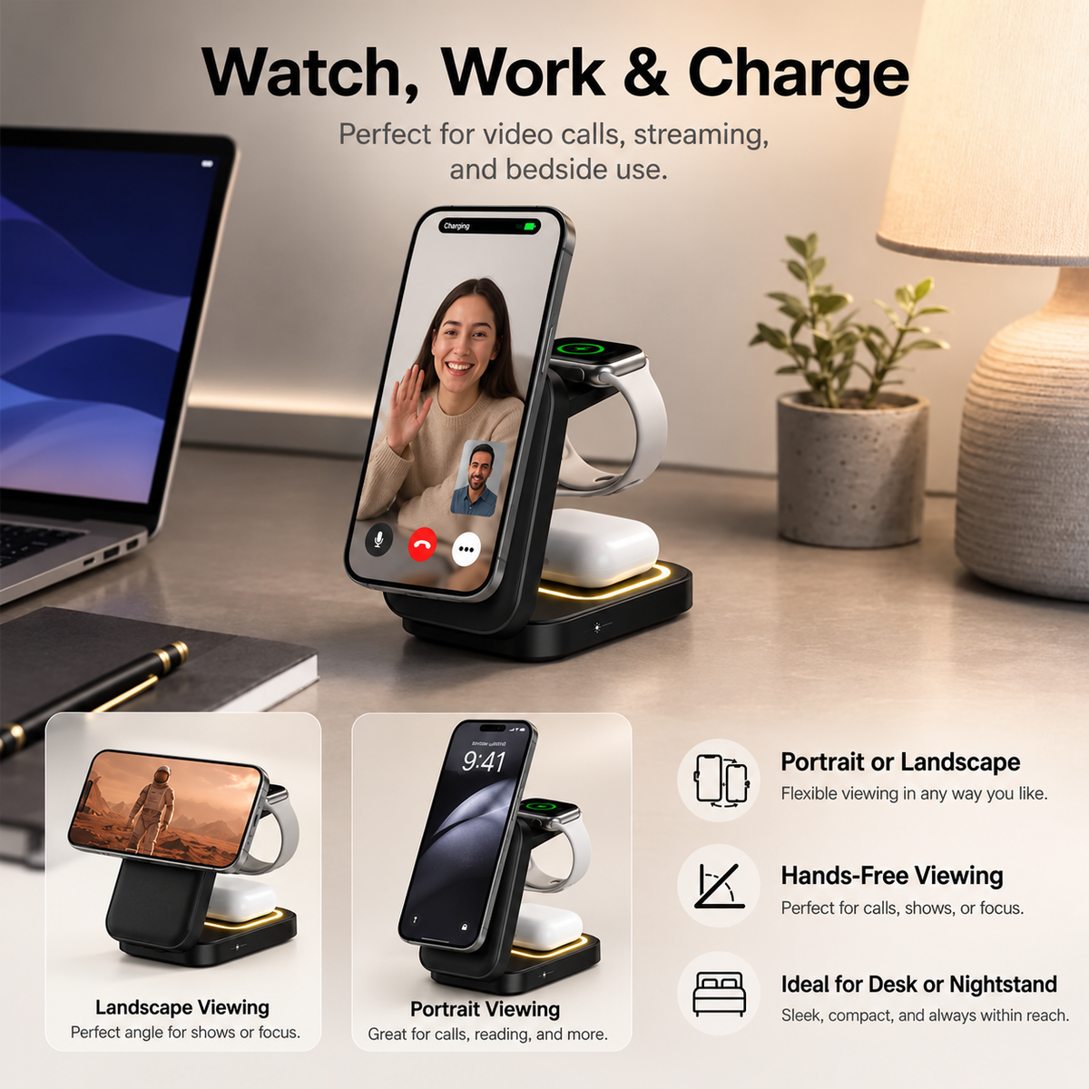 3-in-1 Foldable Magnetic Wireless Charger