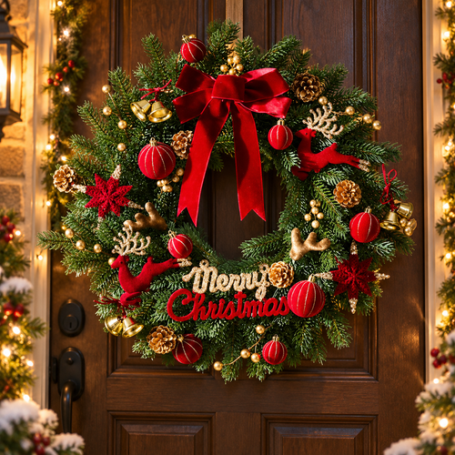 Berry Wreath, Red Festive Wreath for Front Door & Indoor Decor
