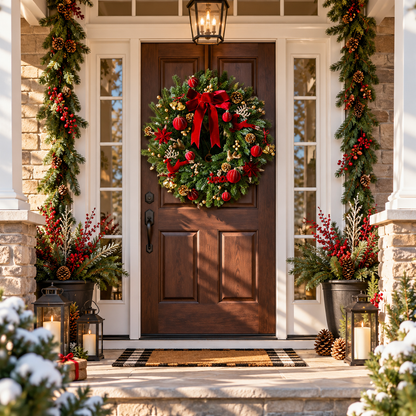 Berry Wreath, Red Festive Wreath for Front Door & Indoor Decor