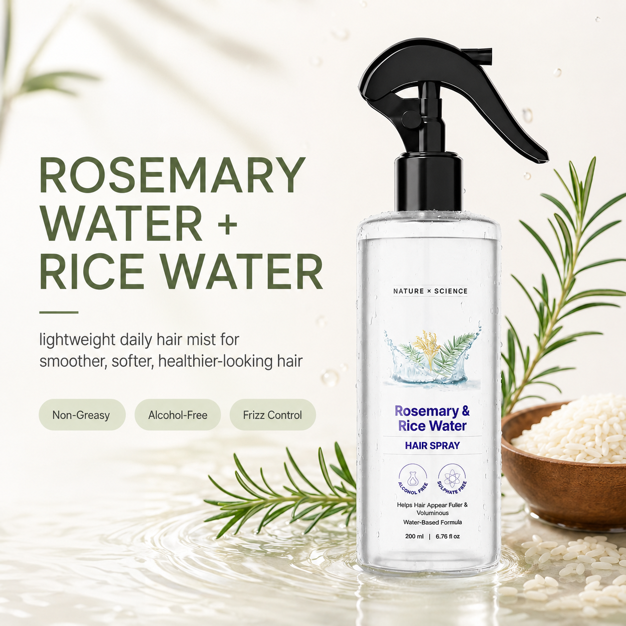 Rosemary & Rice Water Hair Spray| 100% Natural Extract