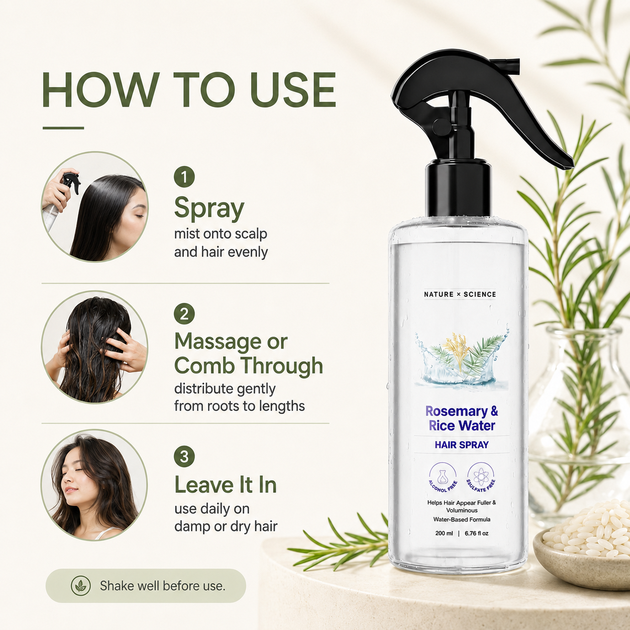 Rosemary & Rice Water Hair Spray| 100% Natural Extract daily routine