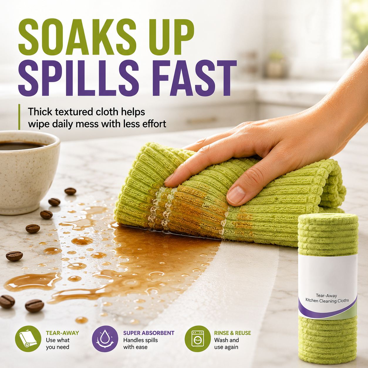 Multipurpose Reusable Tear-Off Cleaning Cloth Roll