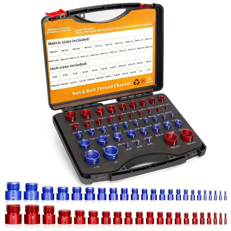 44 piece nut and bolt thread checker set
