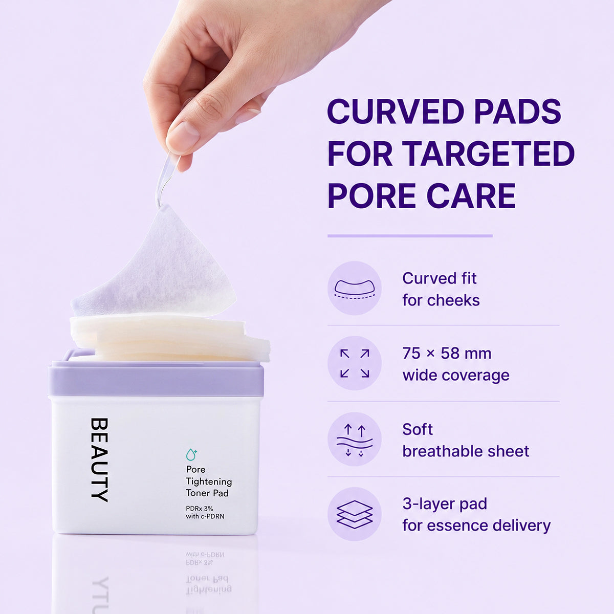 Curved toner pads for targeted pore care