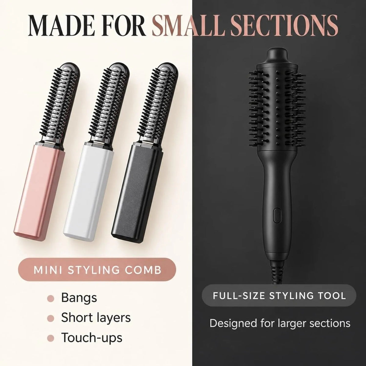Mini Cordless Hair Straightener Brush, USB Rechargeable Compact Ceramic Heated Bang Comb for Short Hair, Roots and Travel Touch-Ups