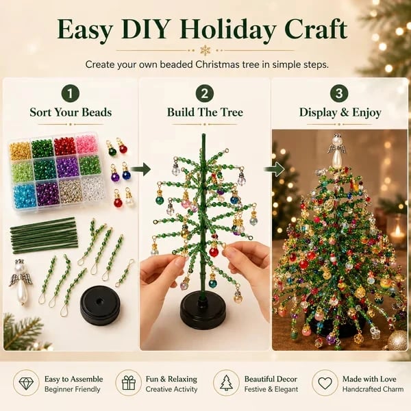Easy DIY beaded Christmas tree crafting steps