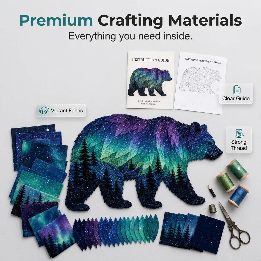 Complete Northern Lights Bear crafting materials with instruction and placement guide