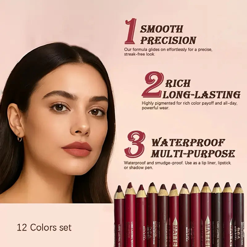 The Black Friday 55% OFF 💋 12-Piece Matte Lip Liner Set — Waterproof & Smudge-Proof ✨