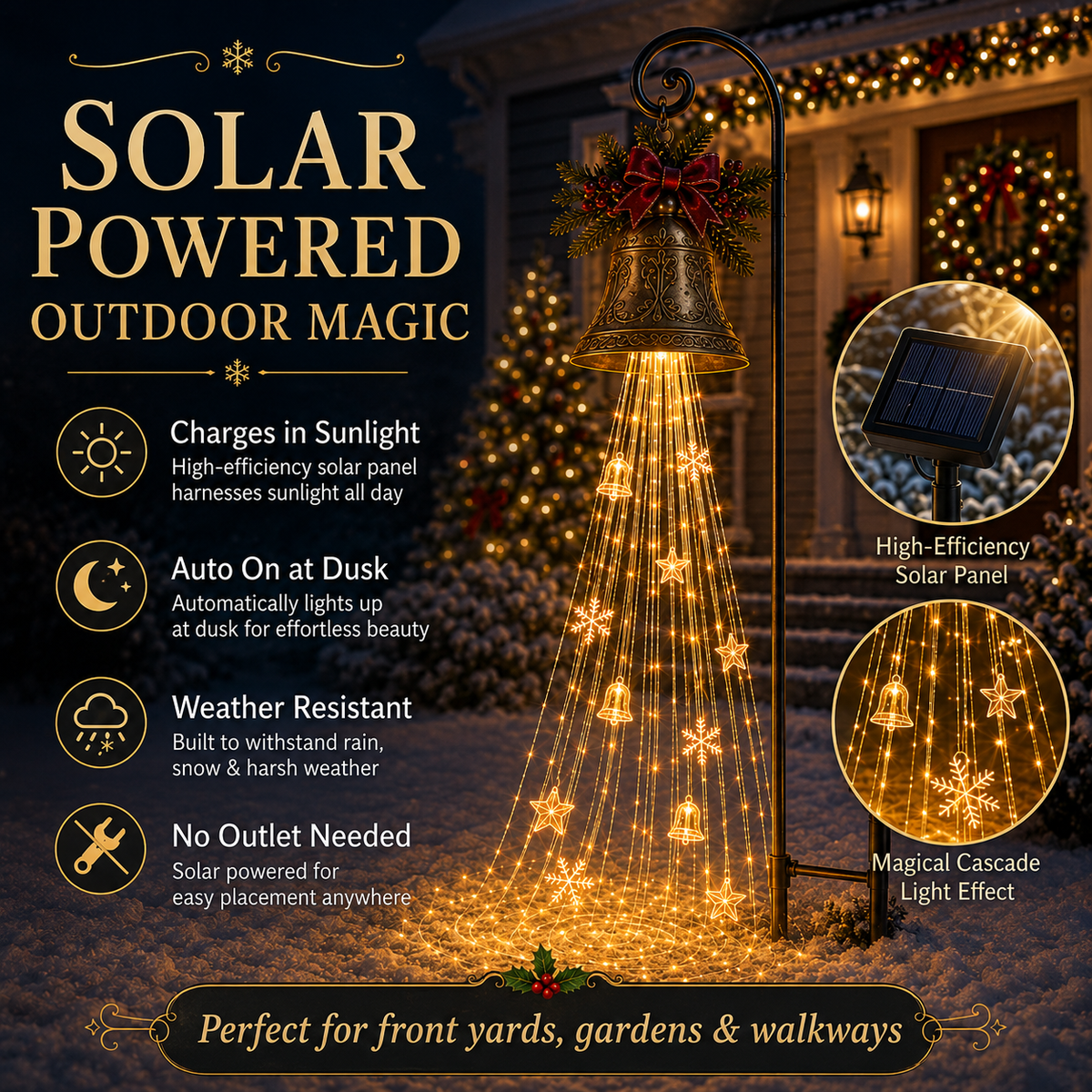 🔥Hot Sale 50% OFF🎄 Christmas Bell Cascade Solar Yard Light✨