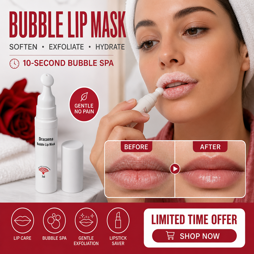 Before and after appearance of lips after bubble lip care