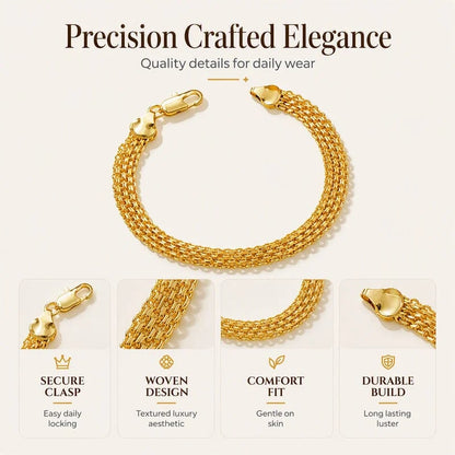✨ 14K Gold-Plated Wide Woven Mesh Bracelet – Elegant, Shiny & Timeless
