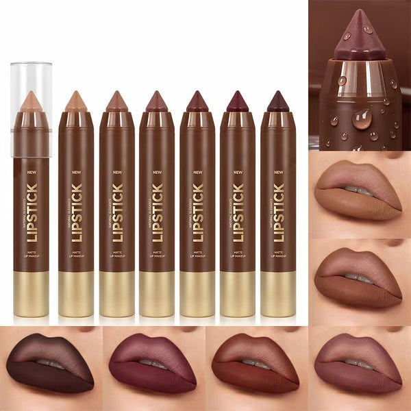 6Pcs/set Mauve Matte Brown Lip Liner and Lipstick Combo Set Kit