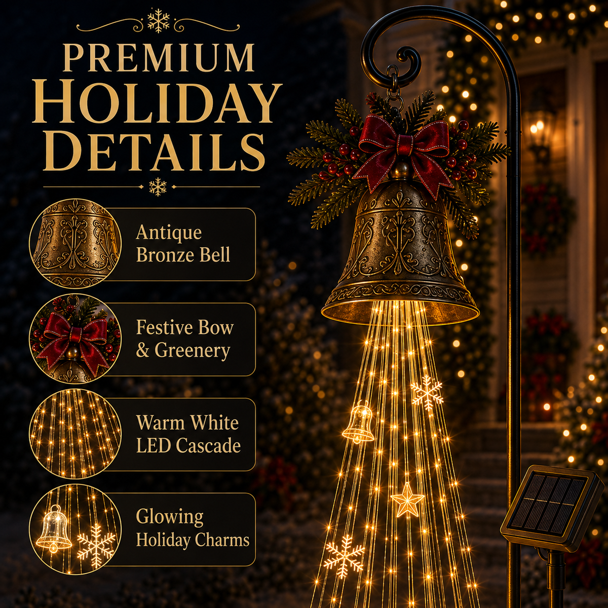 🔥Hot Sale 50% OFF🎄 Christmas Bell Cascade Solar Yard Light✨