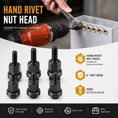 Head Rivet Nut Tool, M3 M4 M5 M6 M8 Rivnut Kit, Carbon Steel Rivnut Set,