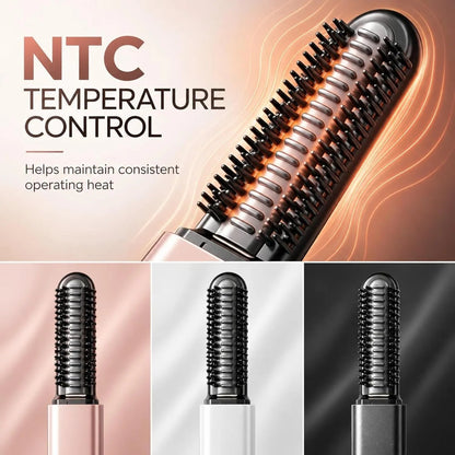 Mini Cordless Hair Straightener Brush, USB Rechargeable Compact Ceramic Heated Bang Comb for Short Hair, Roots and Travel Touch-Ups