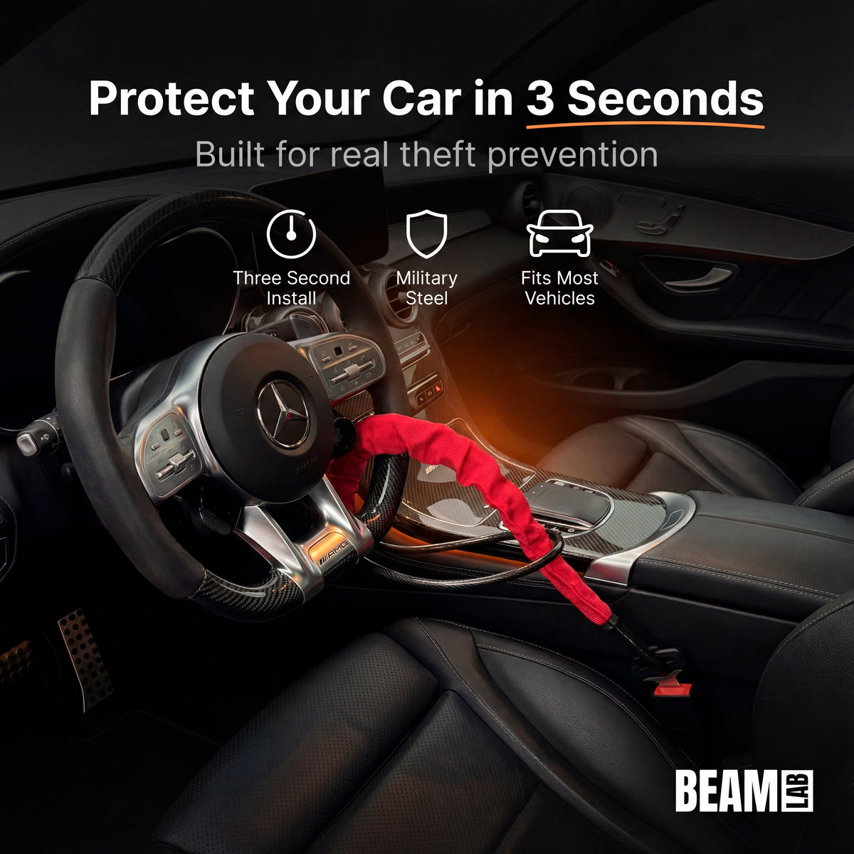 BEAM Lab heavy-duty anti-theft steering wheel lock