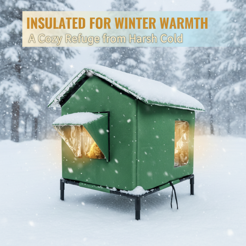 Insulated outdoor cat house for cold weather