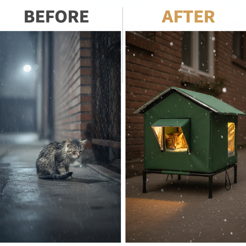 Outdoor cat shelter before and after comparison