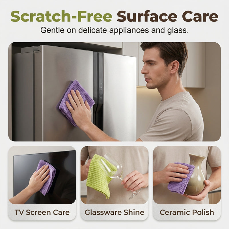 Reusable cleaning cloth used on refrigerator screen glassware and ceramic surfaces