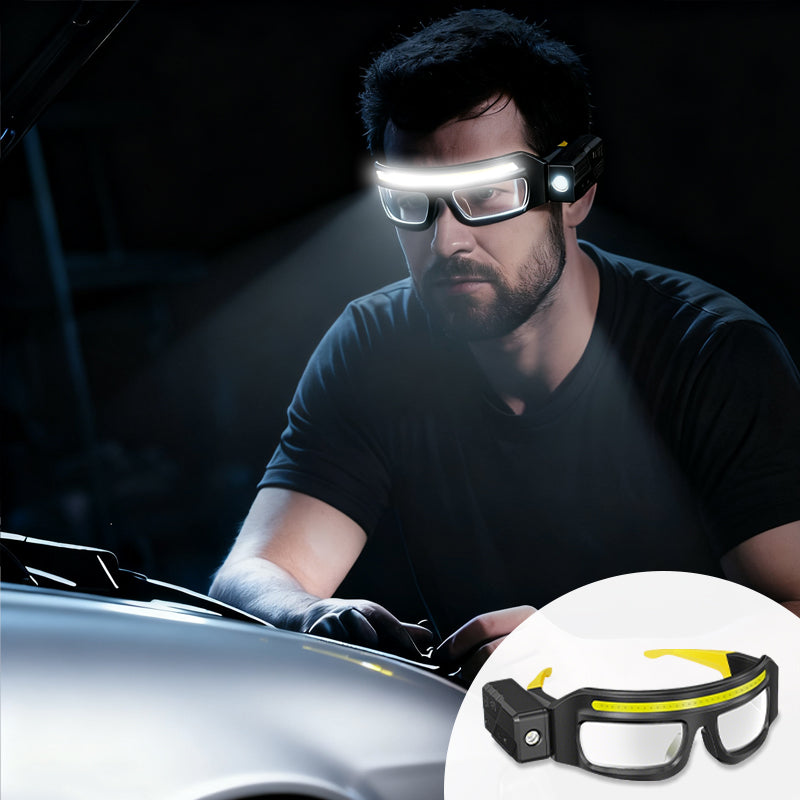 🔦 LIMITED-TIME 50% OFF! ✨ Hands-Free LED Work Light Glasses – Motion Sensor, Rotatable Lamp, Multi Brightness 🛠️