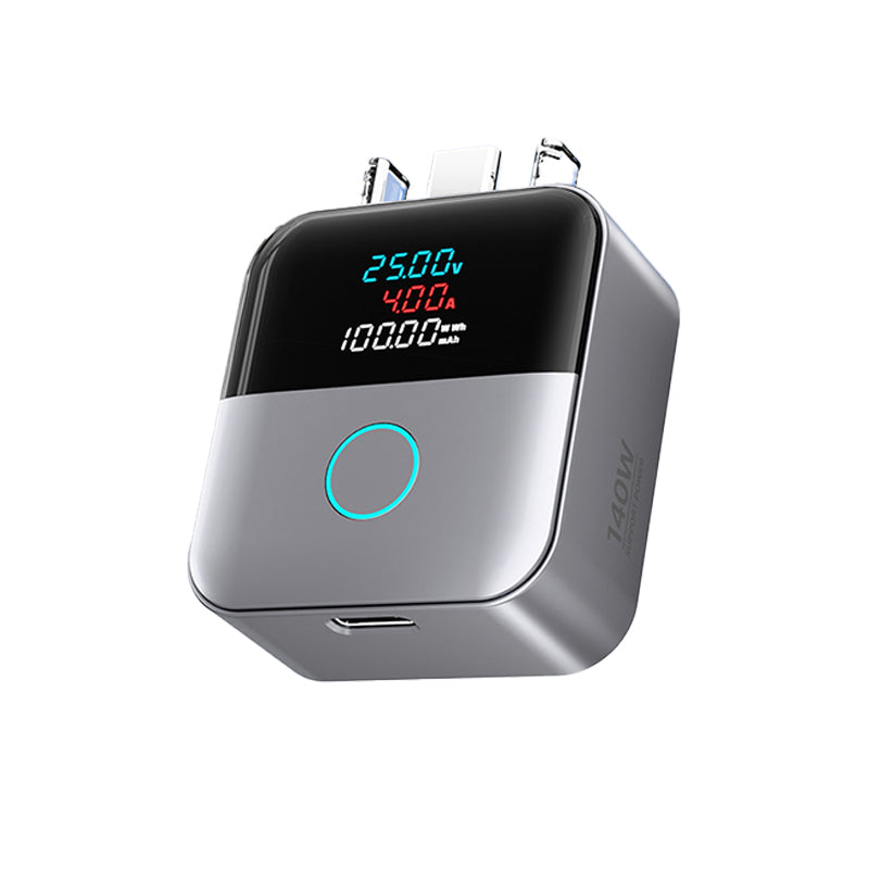 Gray USB-C charging protector with digital power display