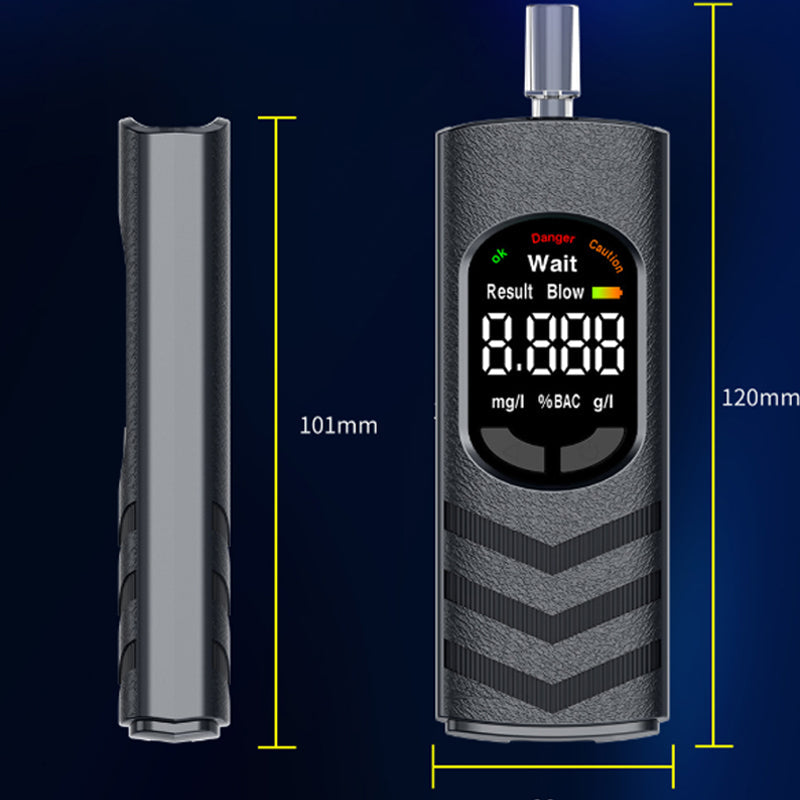 Alcohol tester dimensions showing 120 millimeter height and 101 millimeter side body measurement