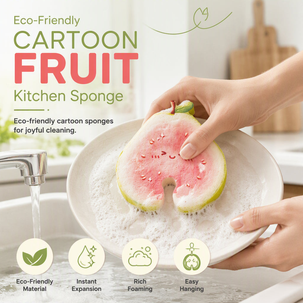 🧴🍲Cartoon Fruit Compressed Wood Pulp Dishwashing Sponge & Kitchen Scrubber🥗✨