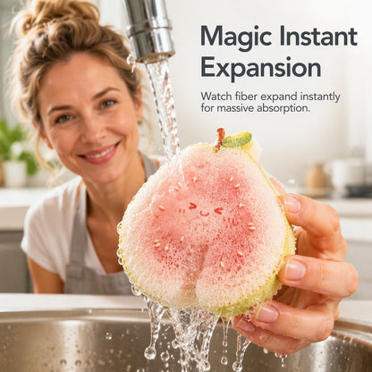 🧴🍲Cartoon Fruit Compressed Wood Pulp Dishwashing Sponge & Kitchen Scrubber🥗✨
