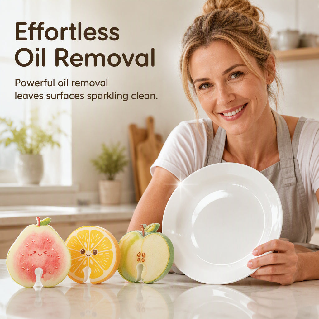 🧴🍲Cartoon Fruit Compressed Wood Pulp Dishwashing Sponge & Kitchen Scrubber🥗✨