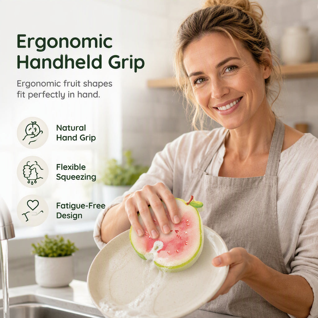 🧴🍲Cartoon Fruit Compressed Wood Pulp Dishwashing Sponge & Kitchen Scrubber🥗✨