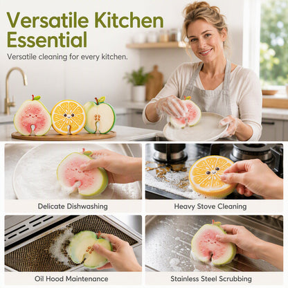 🧴🍲Cartoon Fruit Compressed Wood Pulp Dishwashing Sponge & Kitchen Scrubber🥗✨