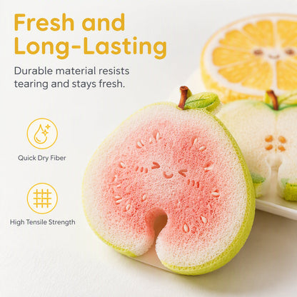 🧴🍲Cartoon Fruit Compressed Wood Pulp Dishwashing Sponge & Kitchen Scrubber🥗✨