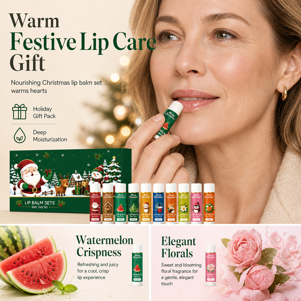 Christmas moisturizing lip balm gift set with ten lip balms