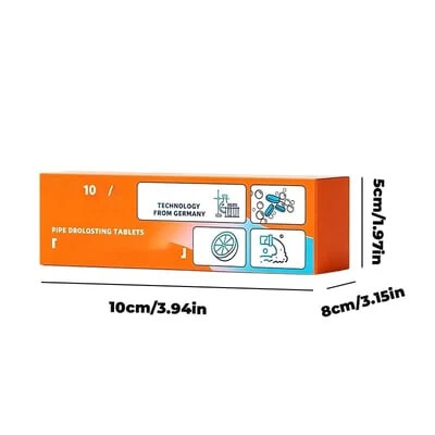 Pipe cleaning tablet box dimensions approximately 10 by 8 by 5 centimeters
